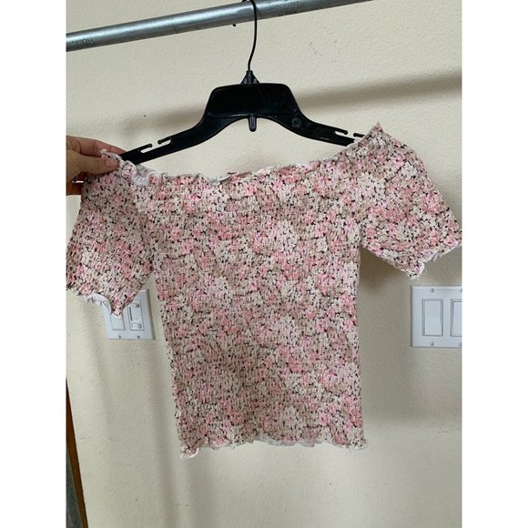 Tight floral off shoulder crop top pink - Picture 5 of 5
